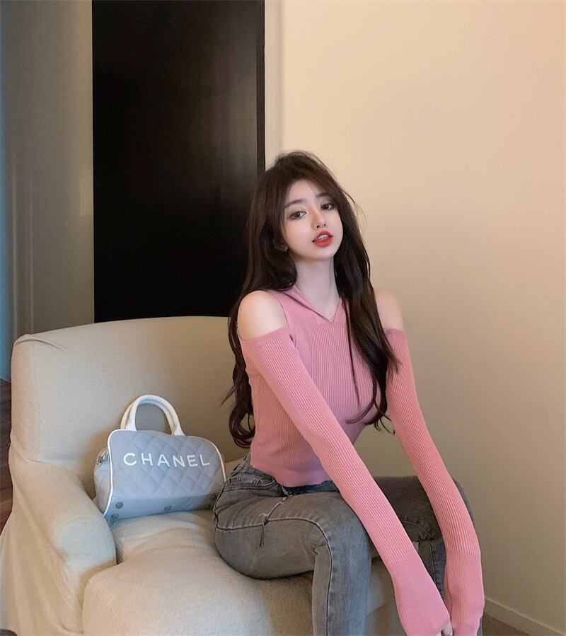 オータムスリムウールニットフードトップス レディース ロング 秋物 オフショルダー ガールズファッション54323773336