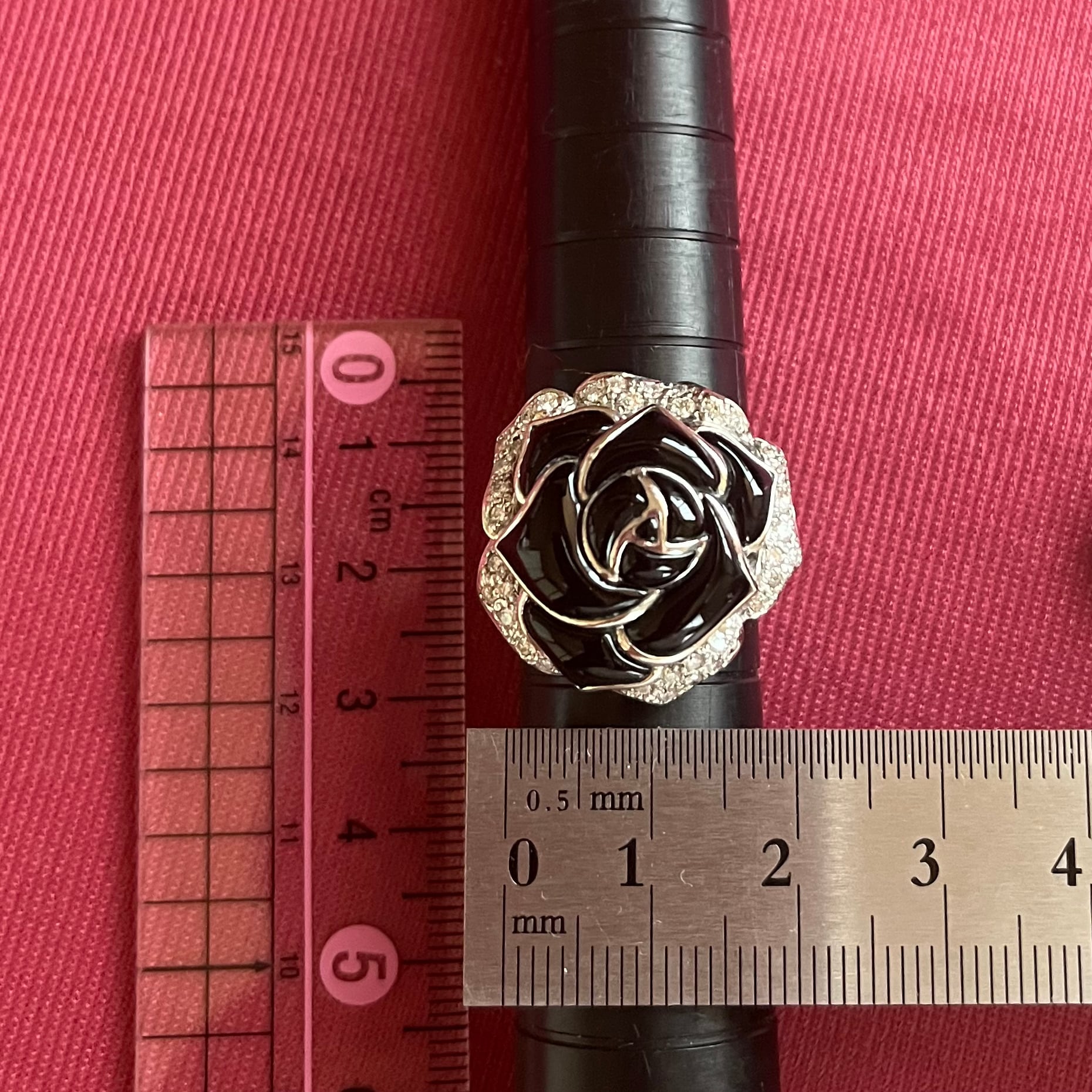 日本の作品】K18 オニキス ダイヤモンド 薔薇 バラ フラワー 花 大振り