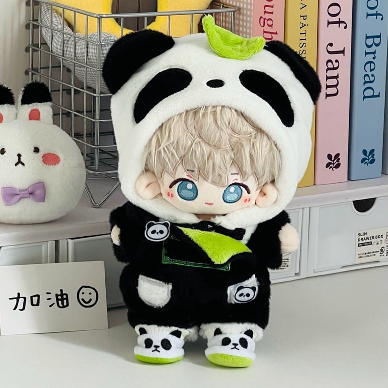 20cmぬいぐるみ用 もこもこ パンダ フード付きトップス＋サロペット＋