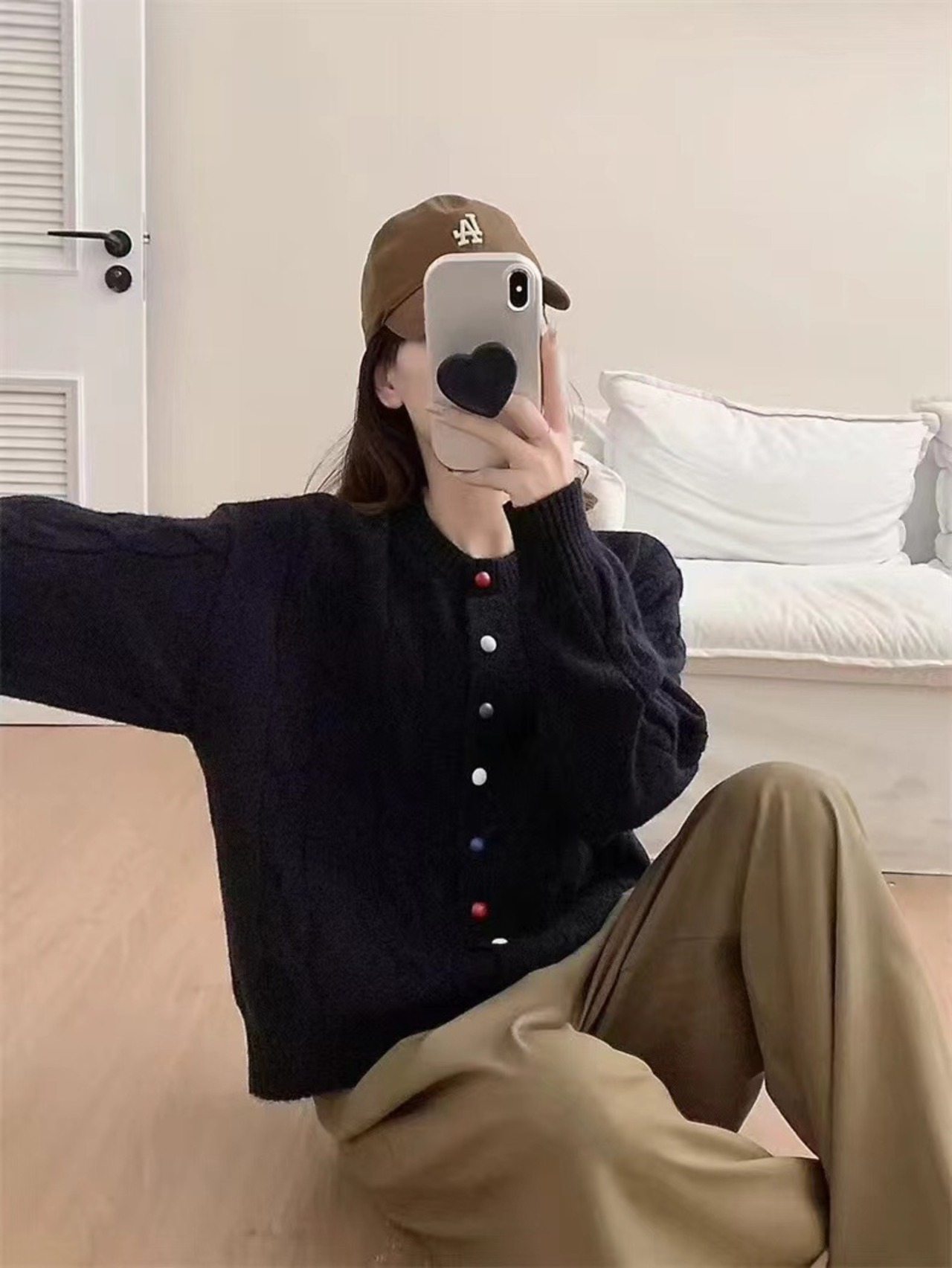 カラーボタン　カーディガン  K2201