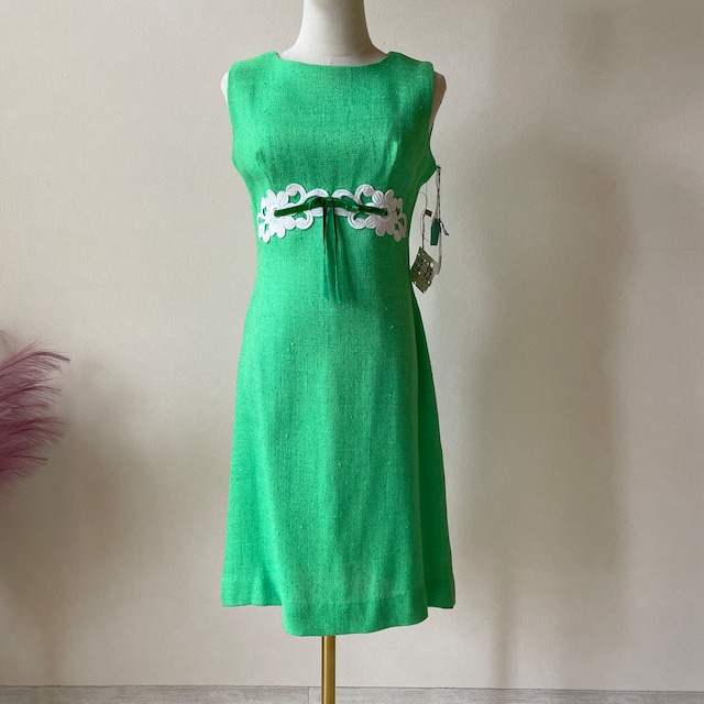 【Dead Stock】60〜70s Vintage Waist Embroidery Dress W256
