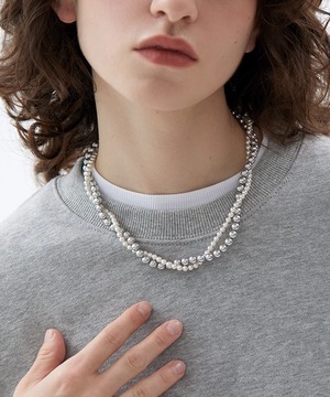 二層フェイクパールラップネックレス【e-70602】