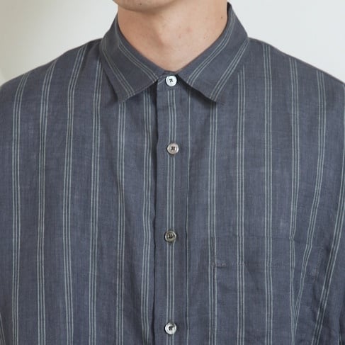 LINEN STRIPE BIG SH / リネンストライプBIGシャツ(NAVY) | KICS