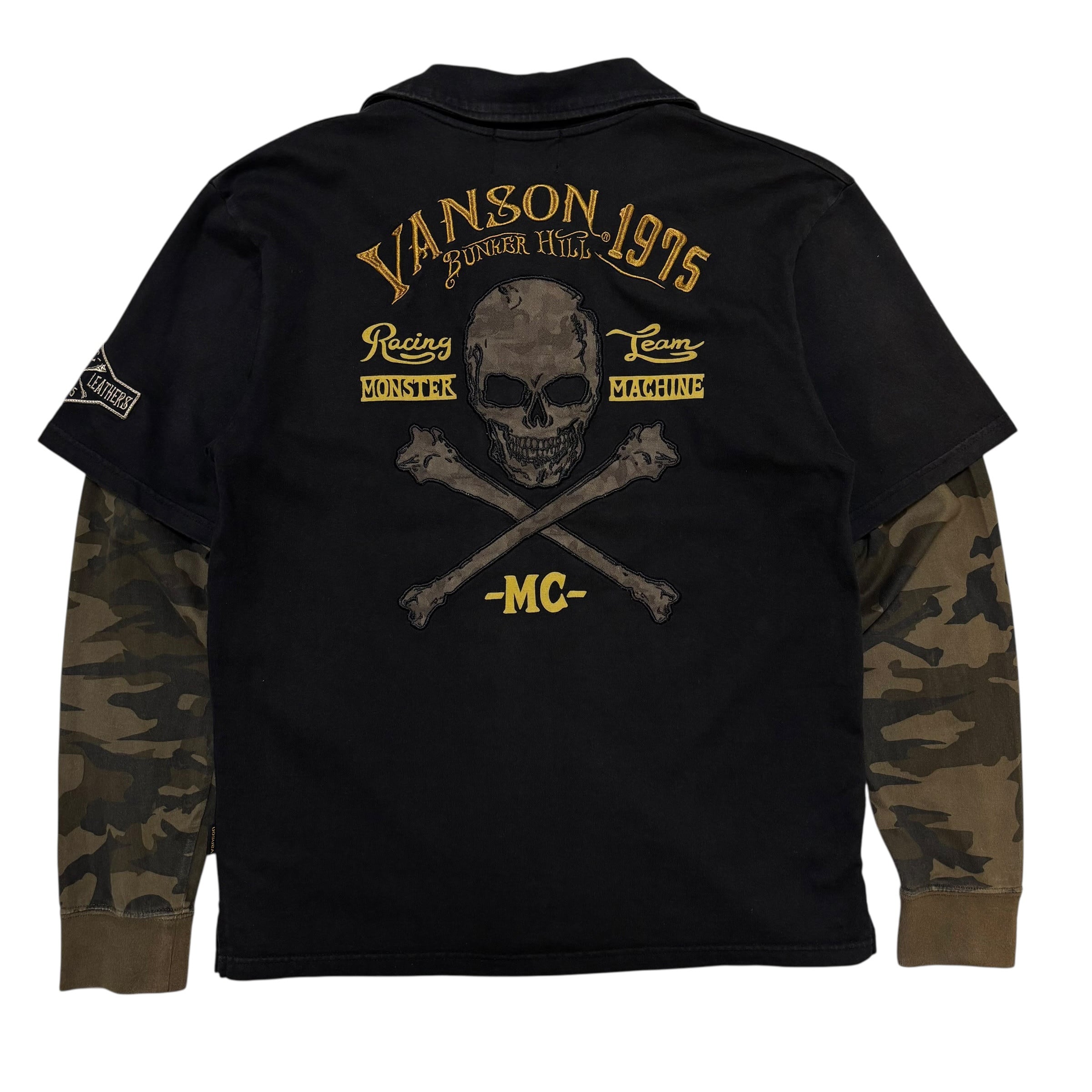 古着 バンソン VANSON 長袖 ポロシャツ フェイクレイヤード クロス