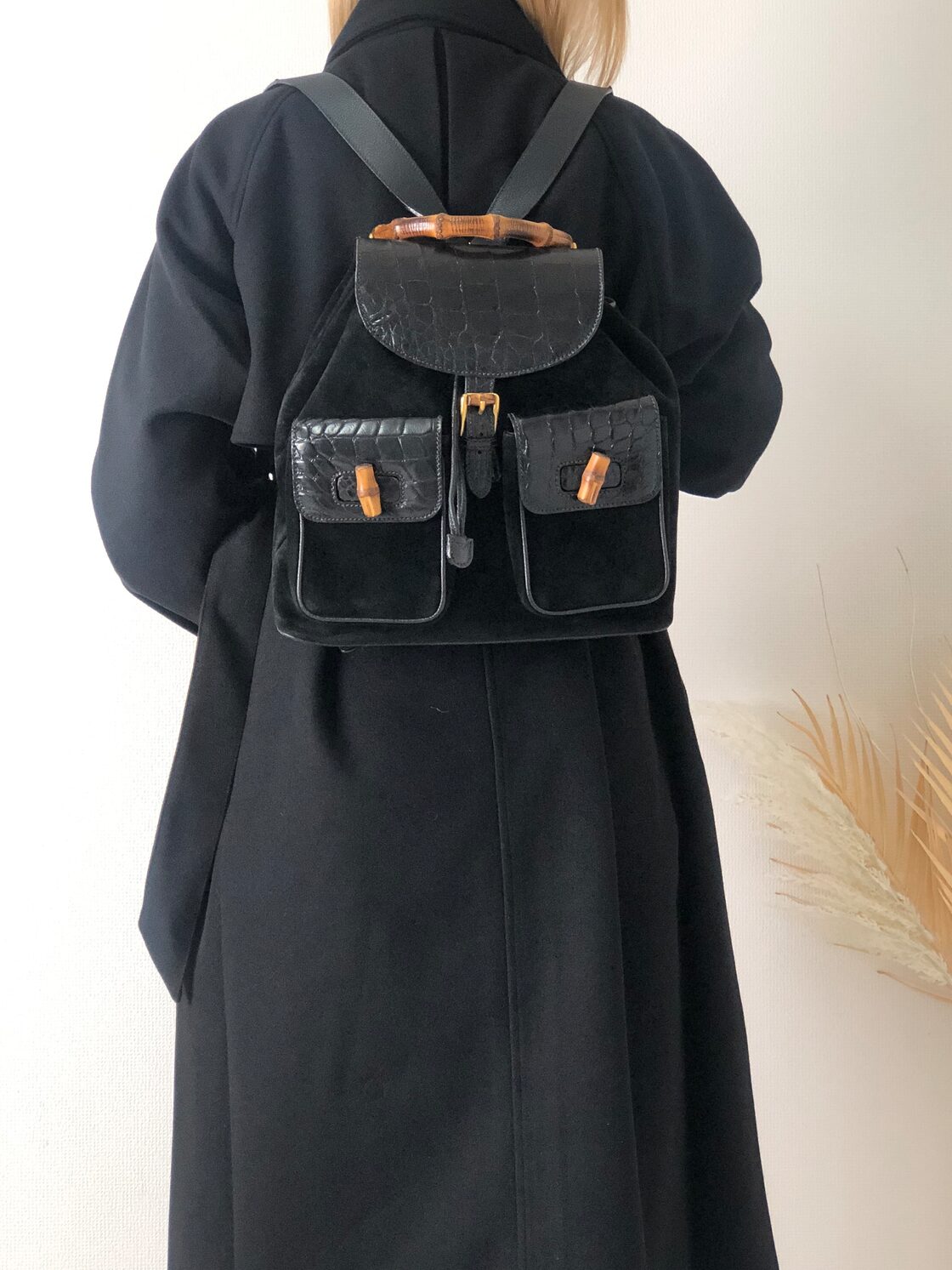 GUCCI グッチ バンブー クロコ型押し スエード リュック バックパック 