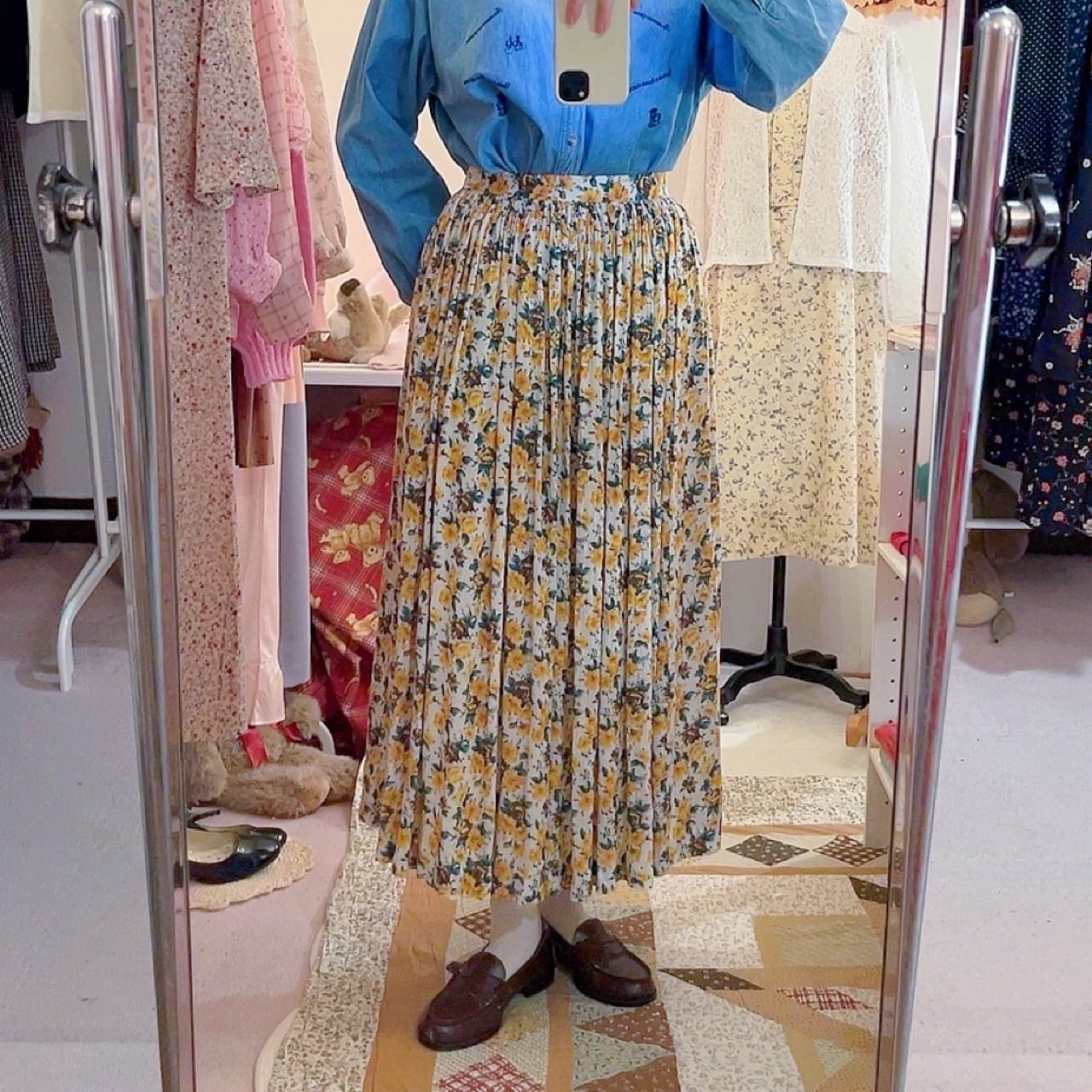 yellow pansy gather skirt