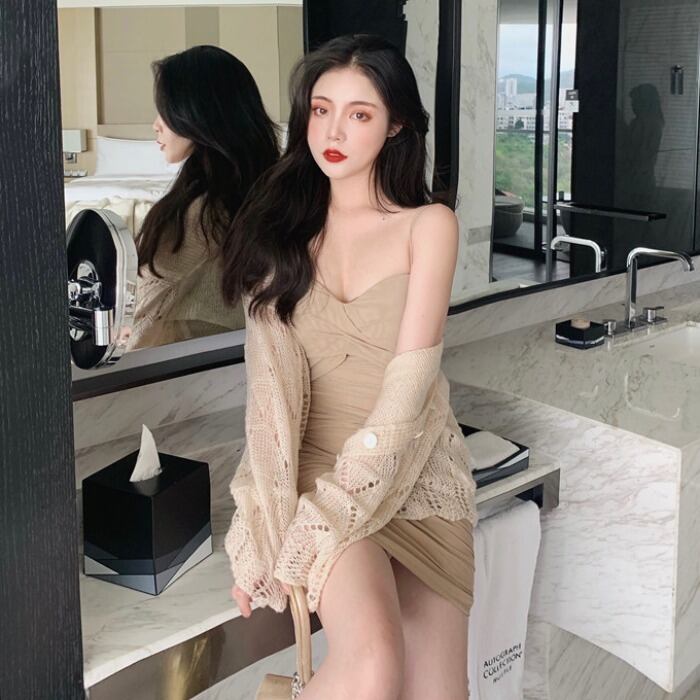 スプリングスリムトップス ドレス 薄手ニットカーディガンレディース 春物 ドラファッションホール11855851852