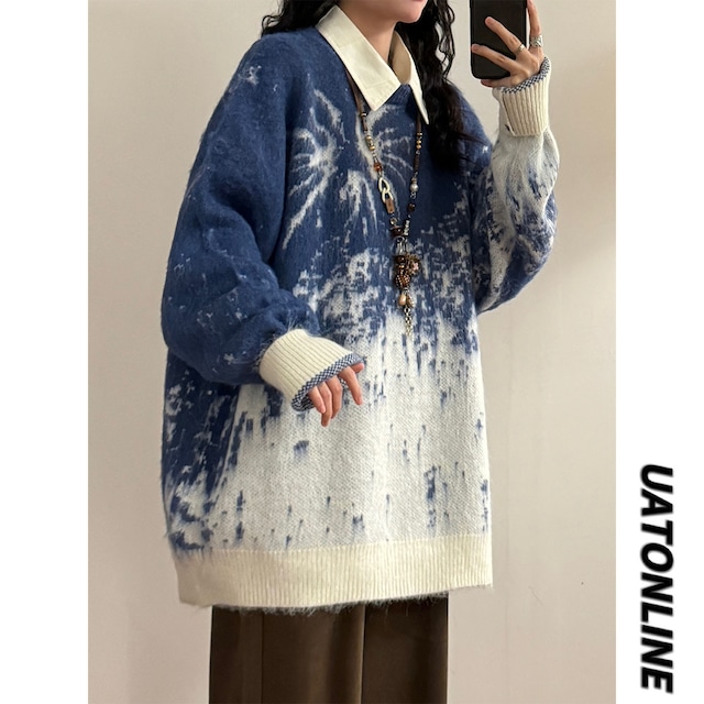 ♥ユニックスな花火セーター！【UATONLINEシリーズ】★セーター★ ユニセックス 2color ニットトップス 花火 デザイン性有り