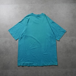 90s FRUIT OF THE LOOM Shadow Stripe TEE "made in USA" Teal L 古着