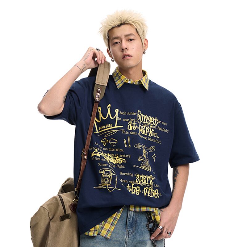 CoosRetro個性的ロゴプリント半袖Tシャツ