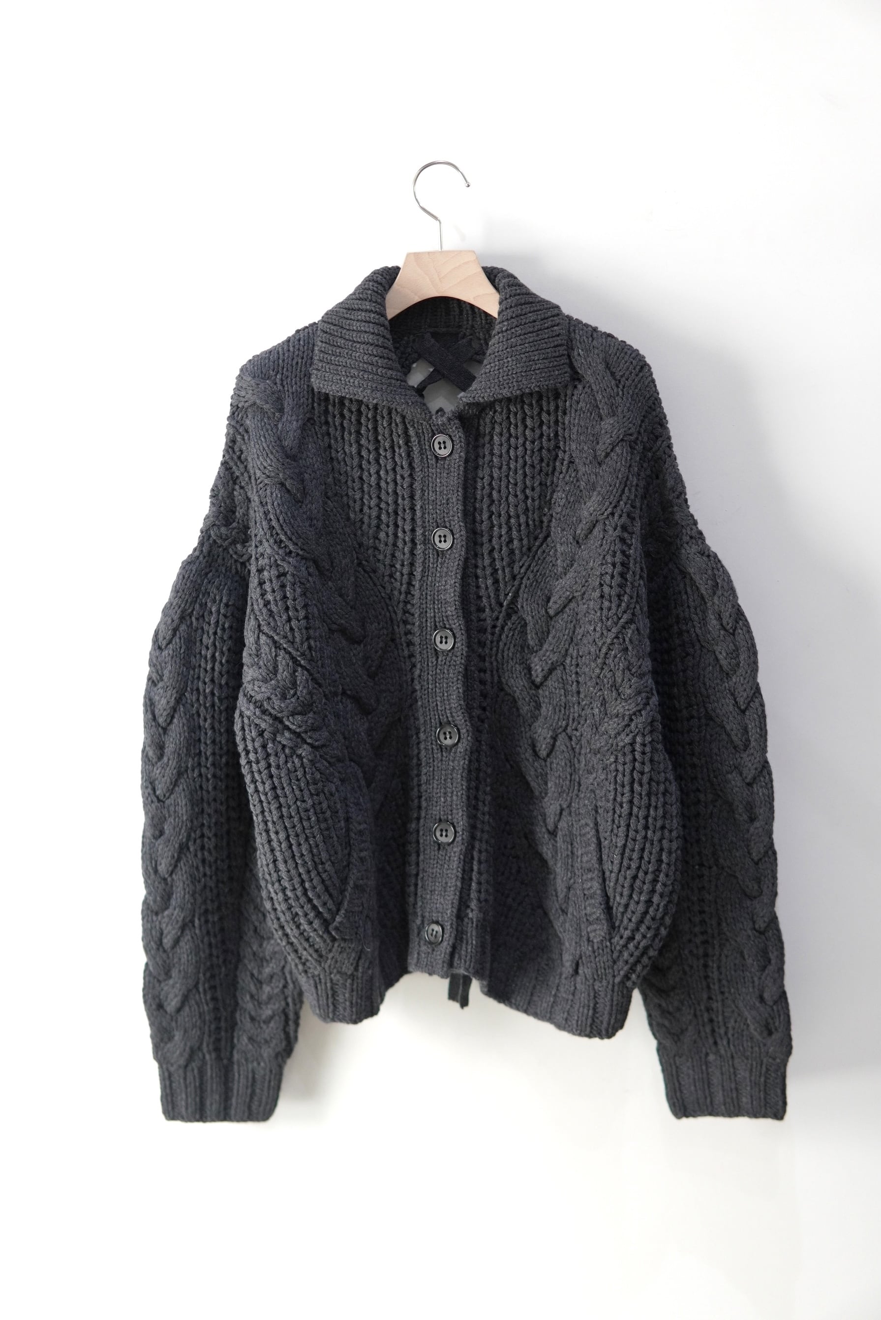 OPEN SESAME CLUB / Lace-Up Cable Cardigan / GRAY