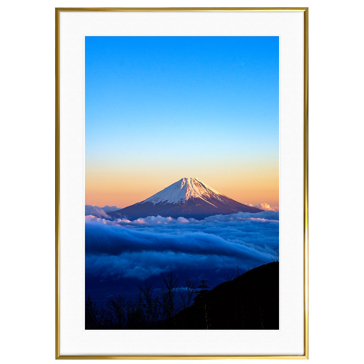 日本写真 夕焼けに染まる雲海と富士山 インテリアアートポスター額装