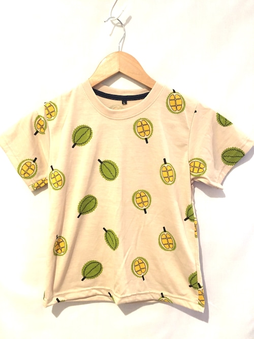 キッズTシャツ Tシャツ キッズ 子供服 個性的 フルーツ柄 ドリアン柄 ベージュ L＊アジアン雑貨No.10