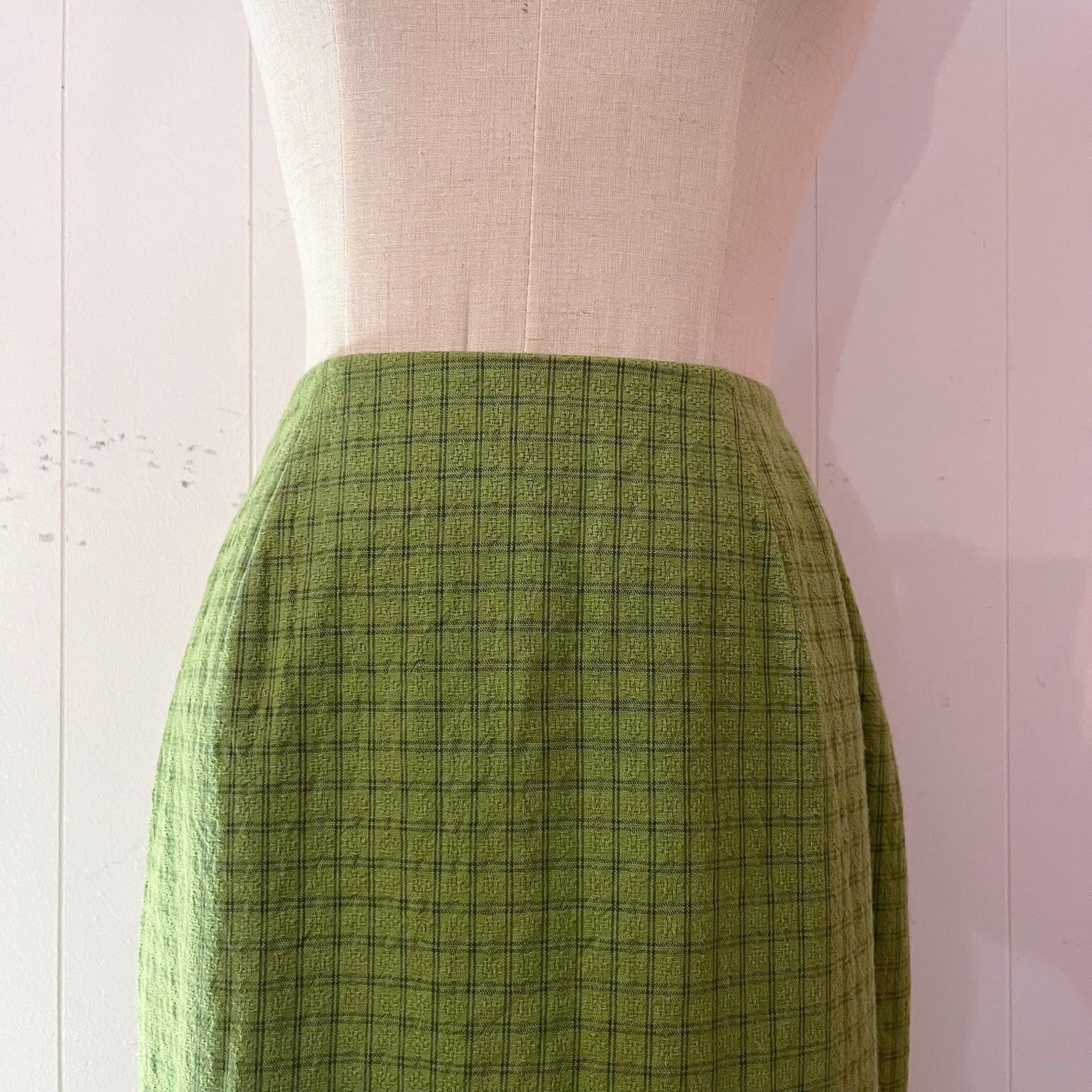 light green check long skirt