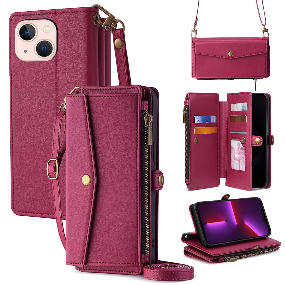 Cacheluna 手帳型ケース ショルダーケース for iphone 手帳型 ショルダーケース レザー for iPhone 13 斜め掛けと手持ちー スマートフォンケース 財布型 対応 アイフォン 肌触り良い 便利