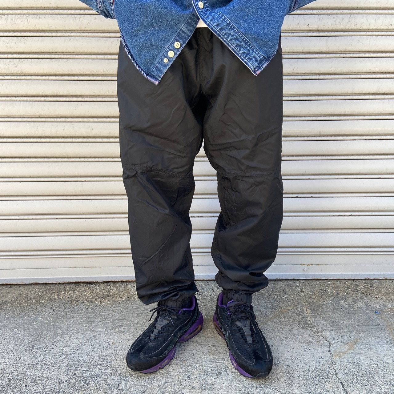 90s NIKE ナイキ ナイロントラックパンツ 白タグ ブラック L 台湾製