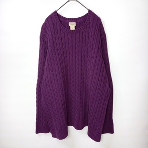 エルエルビーン　クルーネック　ケーブル編み　ニット　セーター　無地　アラン　紫