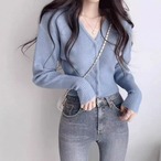 Cropped V-Neck Knit Cardigan