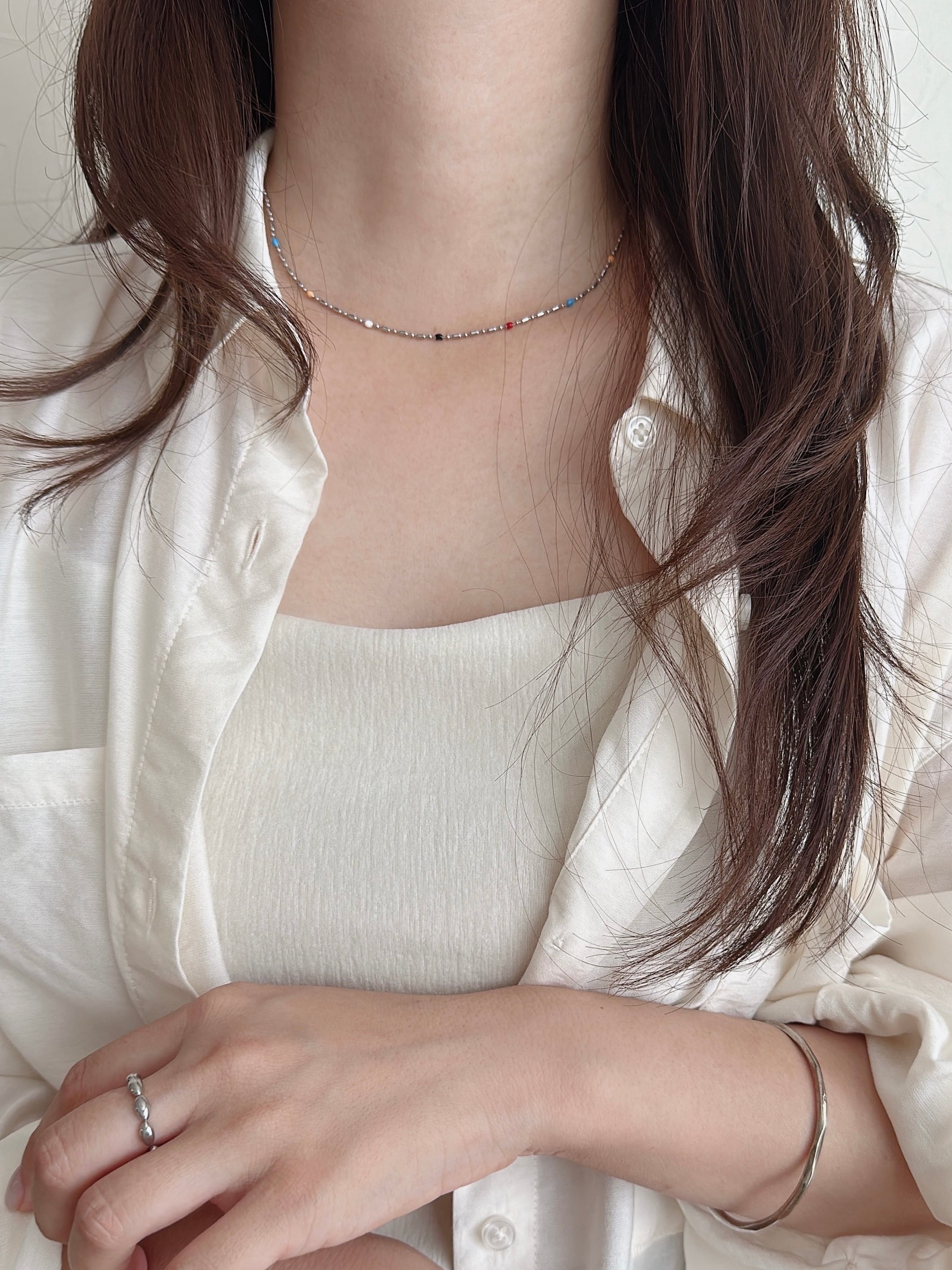 SS マグネットスライドランダムビーズネックレス | none