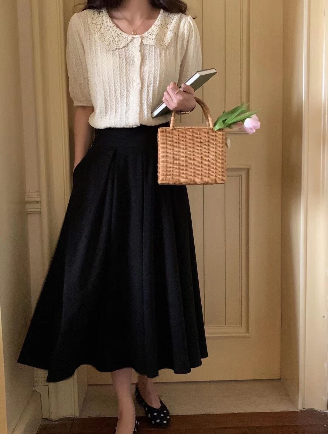 ブラックスカート スプリングオータムスタイルドレス ウェストAライン 春物 秋物 ビッグFスモールZ韓国42599577272