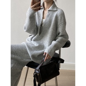 knit v-neck pullover and tight skirt set 102948