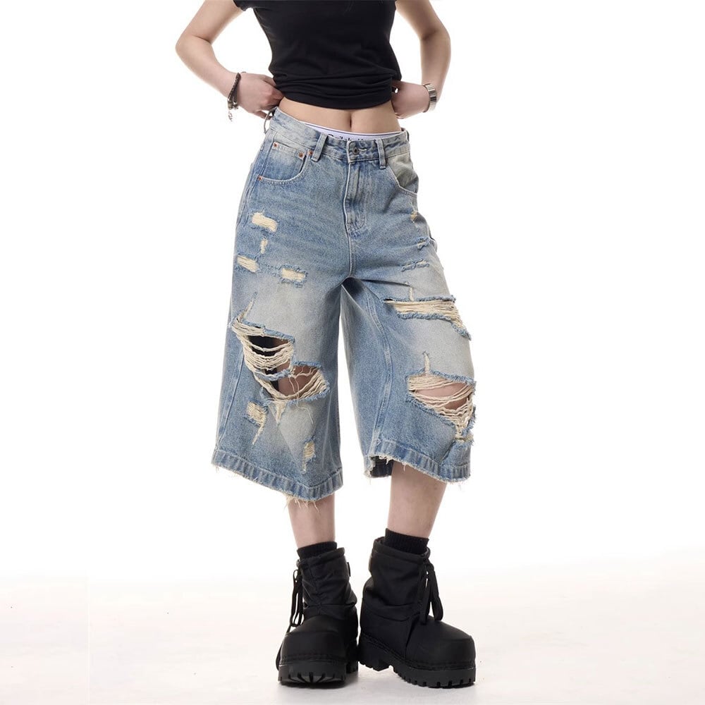 【送料無料】 デニムパンツ ダメージ加工 レディース デニム ワイド ジーンズ 韓国 ストリート アメカジ ヴィンテージ 柔らかい レトロ ウォッシュ加工 春夏 Aライン ゆったり 大人可愛い 大人女子