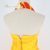 フラダンス 衣装 ワンピース ドレス プカラニファッション イエロー系 レッド系 Pukalani Fashion ハワイ製 ホルターネック プルメリア柄 かわいい 華やか 鮮やか 明るい 黄 赤 白 ダンス衣装 ハワイアンダンス レディース レッスン 練習