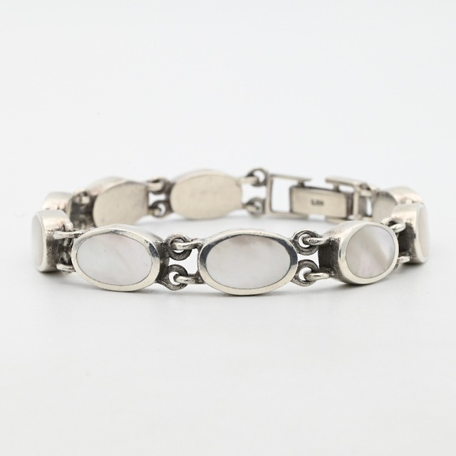 White Mother Of Pearl Inlay Oval Panel Link Bracelet / Denmark