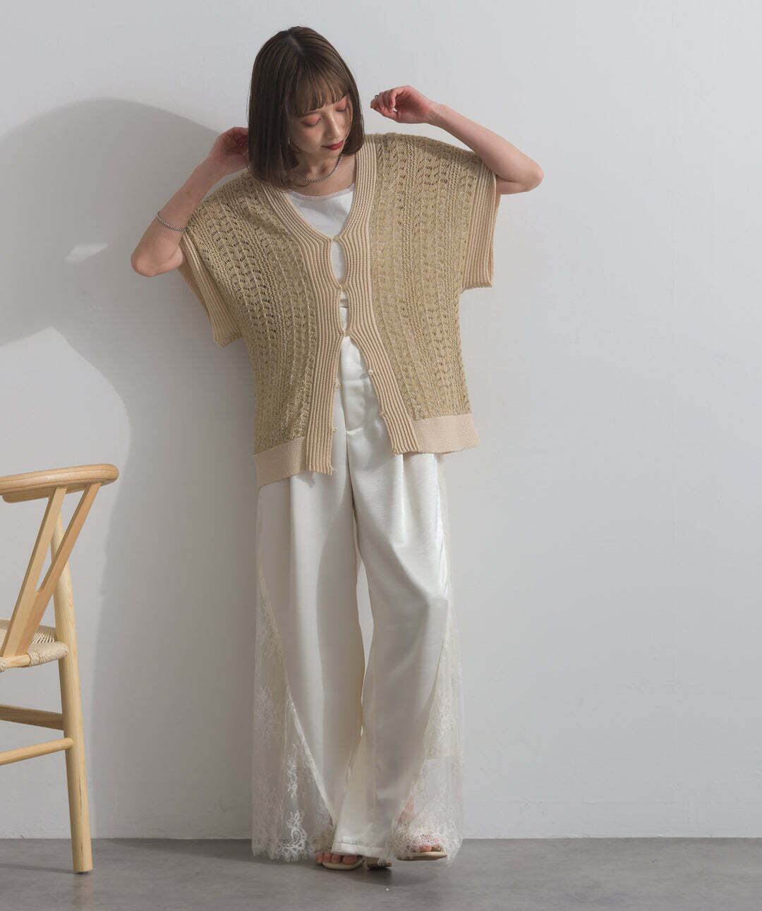 32559 ラメニットメッシュベスト beige | エルキカク