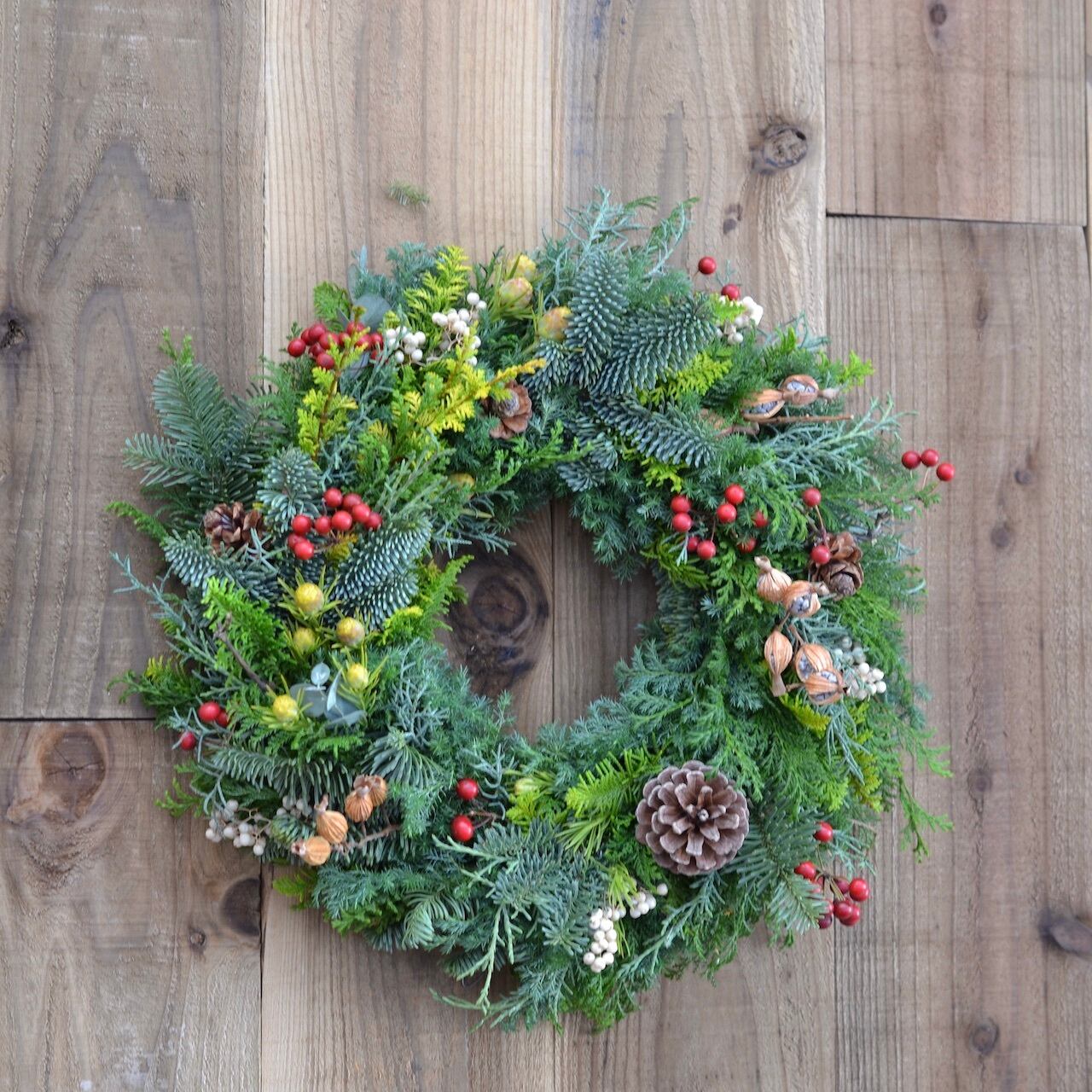 クリスマスリース ナチュラル・red