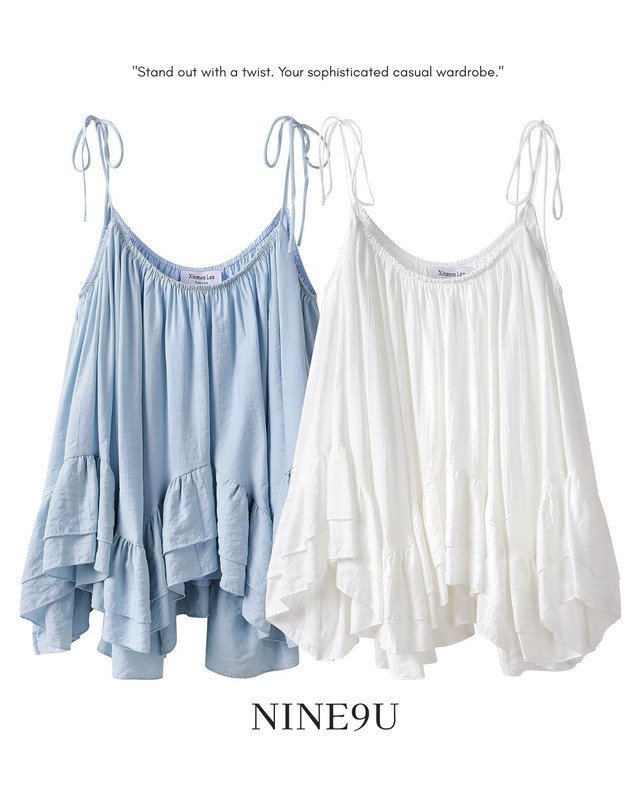 shoulder-ribbon tiered camisole 2color【NINE0281】