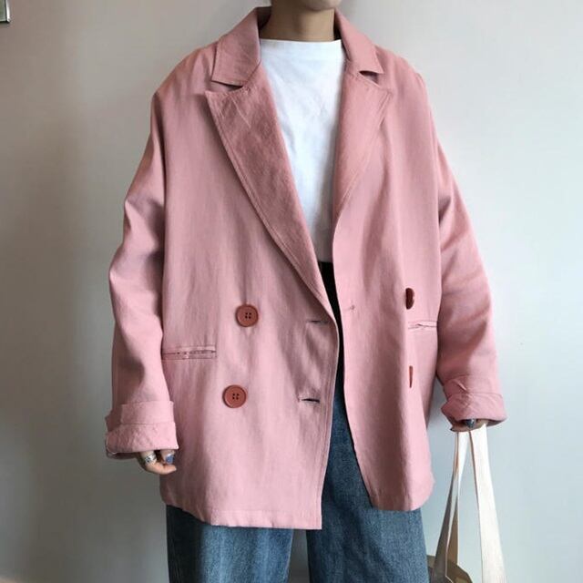 オーバーサイズ テーラードジャケット 大きいサイズ ピンク イエロー B0142
