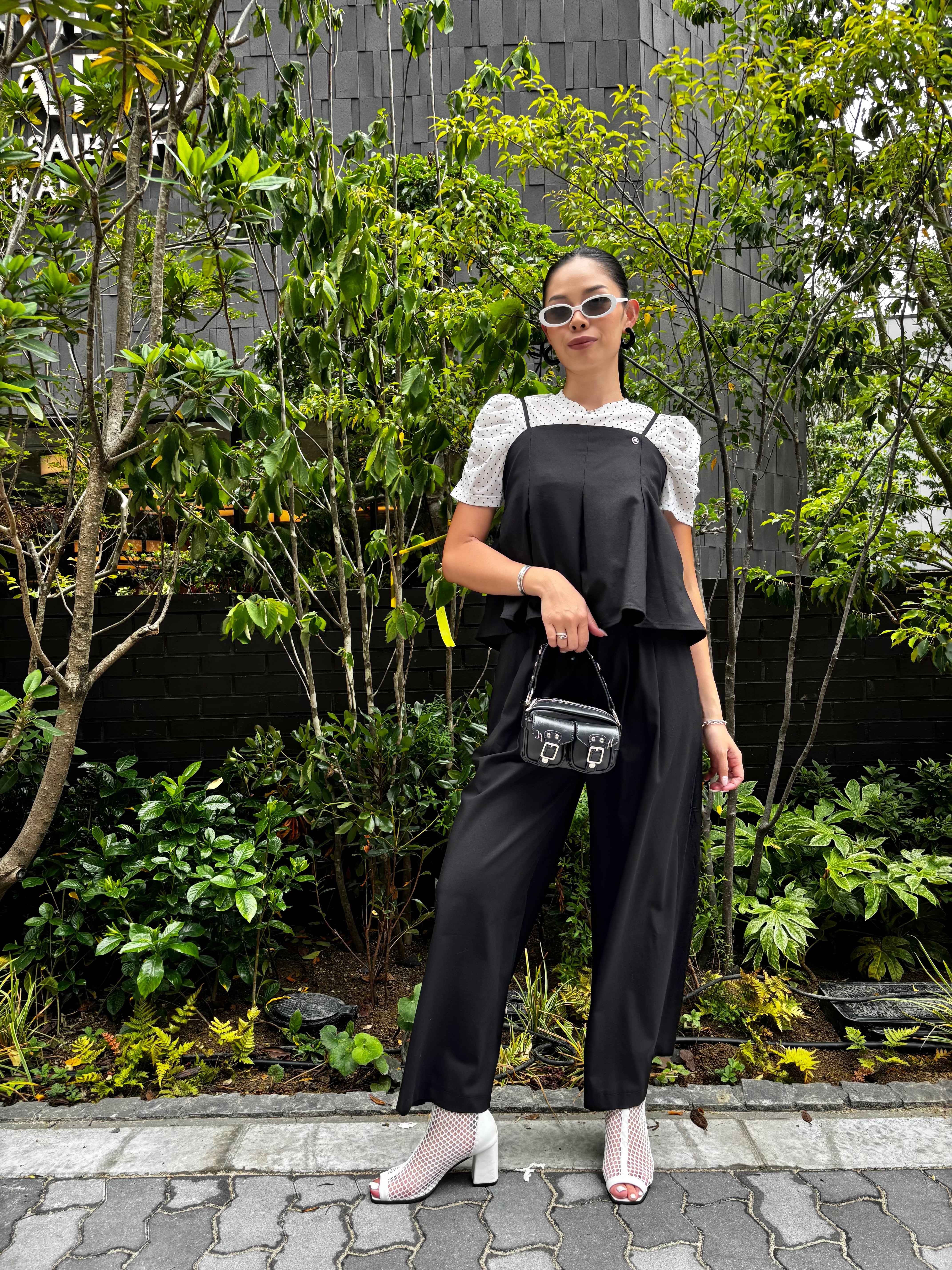 ブラック キャミソール オールインワン ワイドパンツ camisole × wide pants 2P set up セットアップ 2点セット トップス