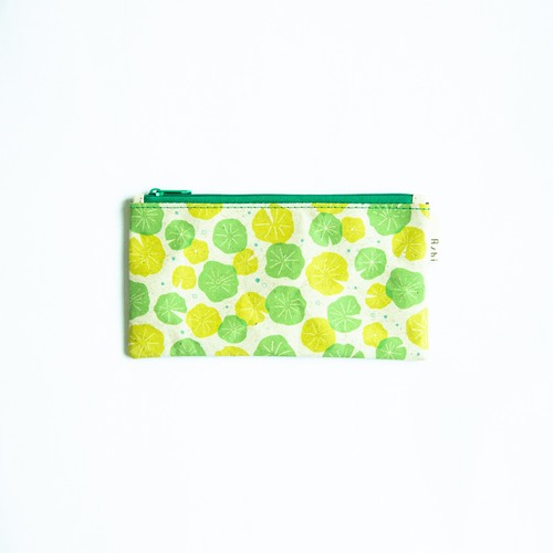 Ashi｜亜紙 Flat Pouch M＊Lotus Leaf 紙ポーチ 植物柄 ハス ハンドメイド