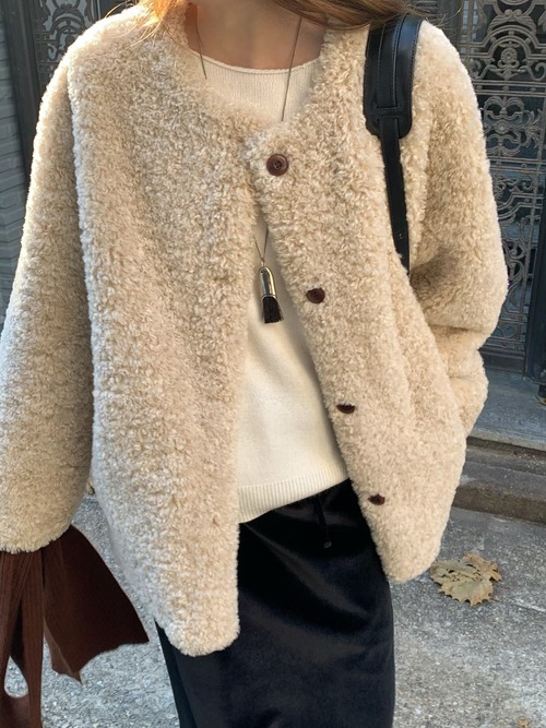 (予約) verveine / Lausanne round-neck faux-fur jacket 2color