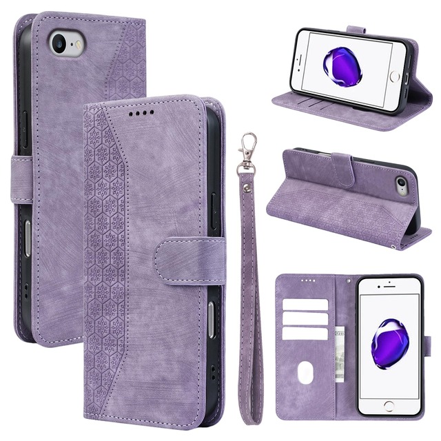 iPhone SE3 SE2 / 7 / 8 用の ケース 手帳型 レザー カード スマホケース case ダークパープル