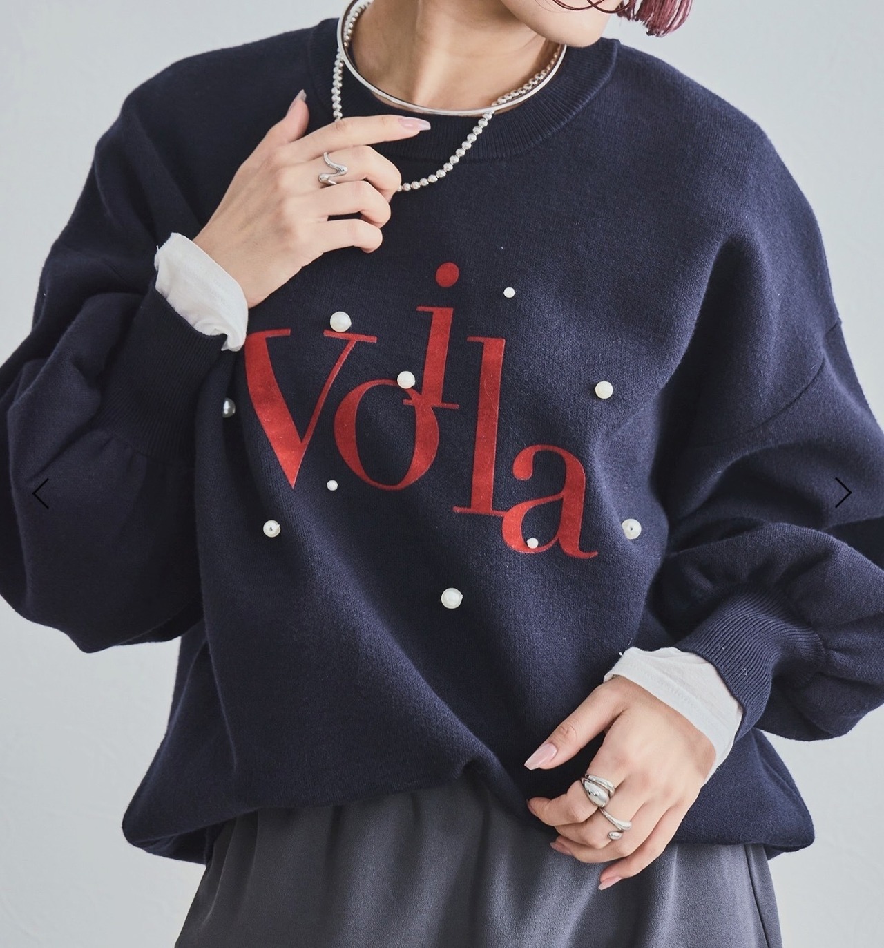 レルビエ lehlbie  ロゴ×パールニットトップス