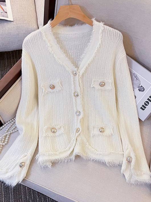 フリンジニットカーディガン Vネック オフィス コーデ 大きいサイズ 韓国 CH5538