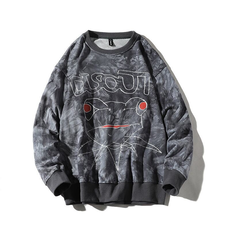 【新作】【送料無料】 Yidaoヴィンテージ春新しいeseクリエイティブ絞り染めカエルプリントクルーネックセーターメンズストリートオールマッチプルオーバー-アリババ スプリング 春物 ビンテージ hip6-161156419860129