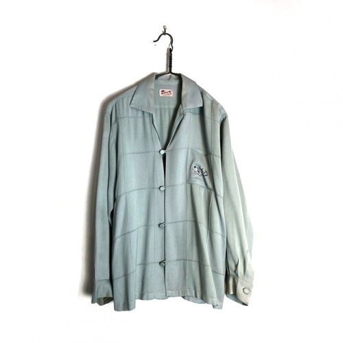 Vintage Open Collar Rayon Shirt [1950s] [Westward-Ho!] Vintage Open Collar Rayon Shirt