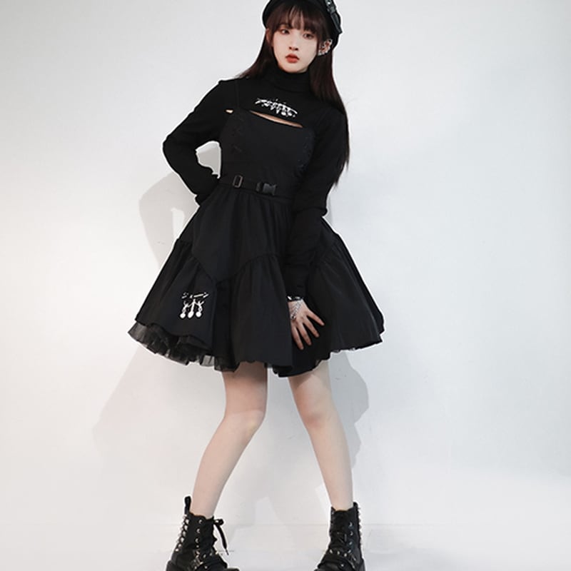 pinksavior JSK ジャンパースカート バックルベルト 切替えスカート