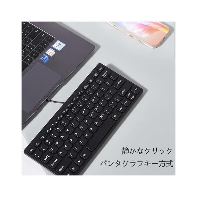 USB有線キーボード ミニ 英語配列 78キー 静音 小型 薄型 コンパクト