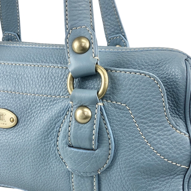 CELINE セリーヌ ハンドバッグ スカイブルー ブラゾン ロゴ レザー vintage ヴィンテージ オールド 5m2evd
