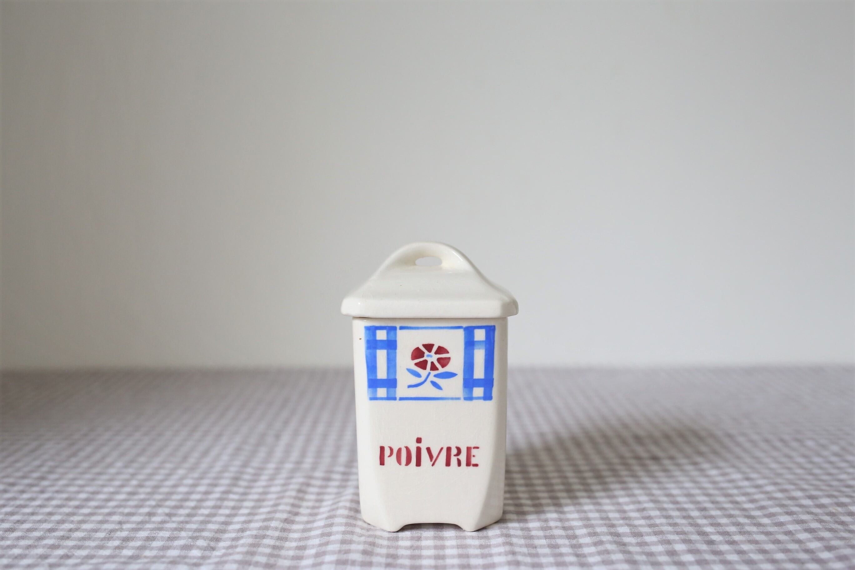 フランス アンティーク ヴィンテージ Badonviller 陶器製 キャニスター『POIVRE』 N-00597p