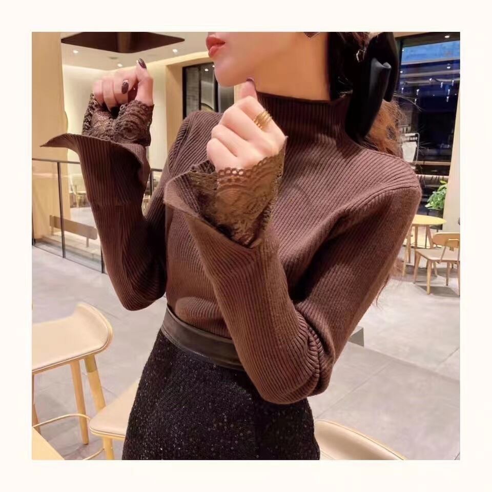 袖レースポイント　ボトルネックニット　AJ111-558