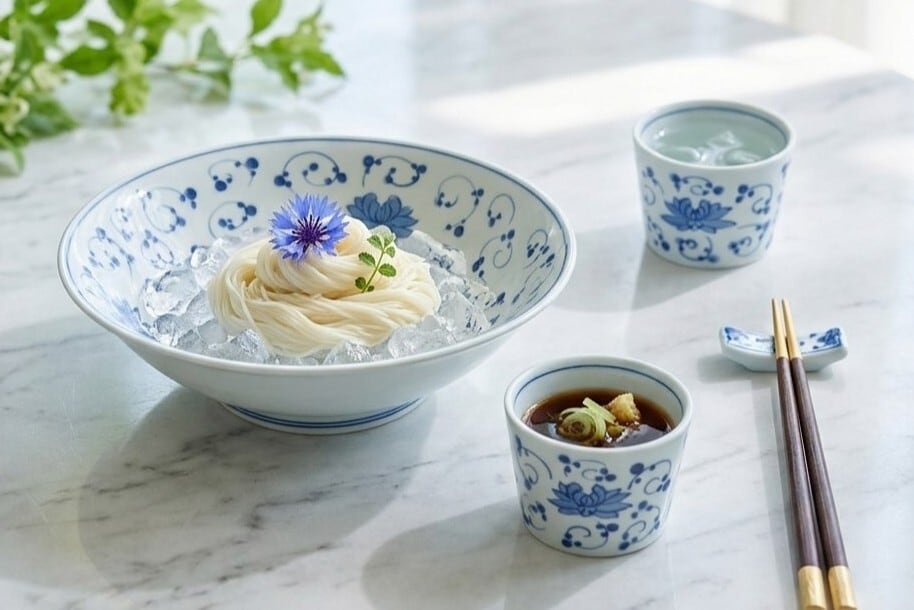 8寸鉢&猪口セット 花唐草