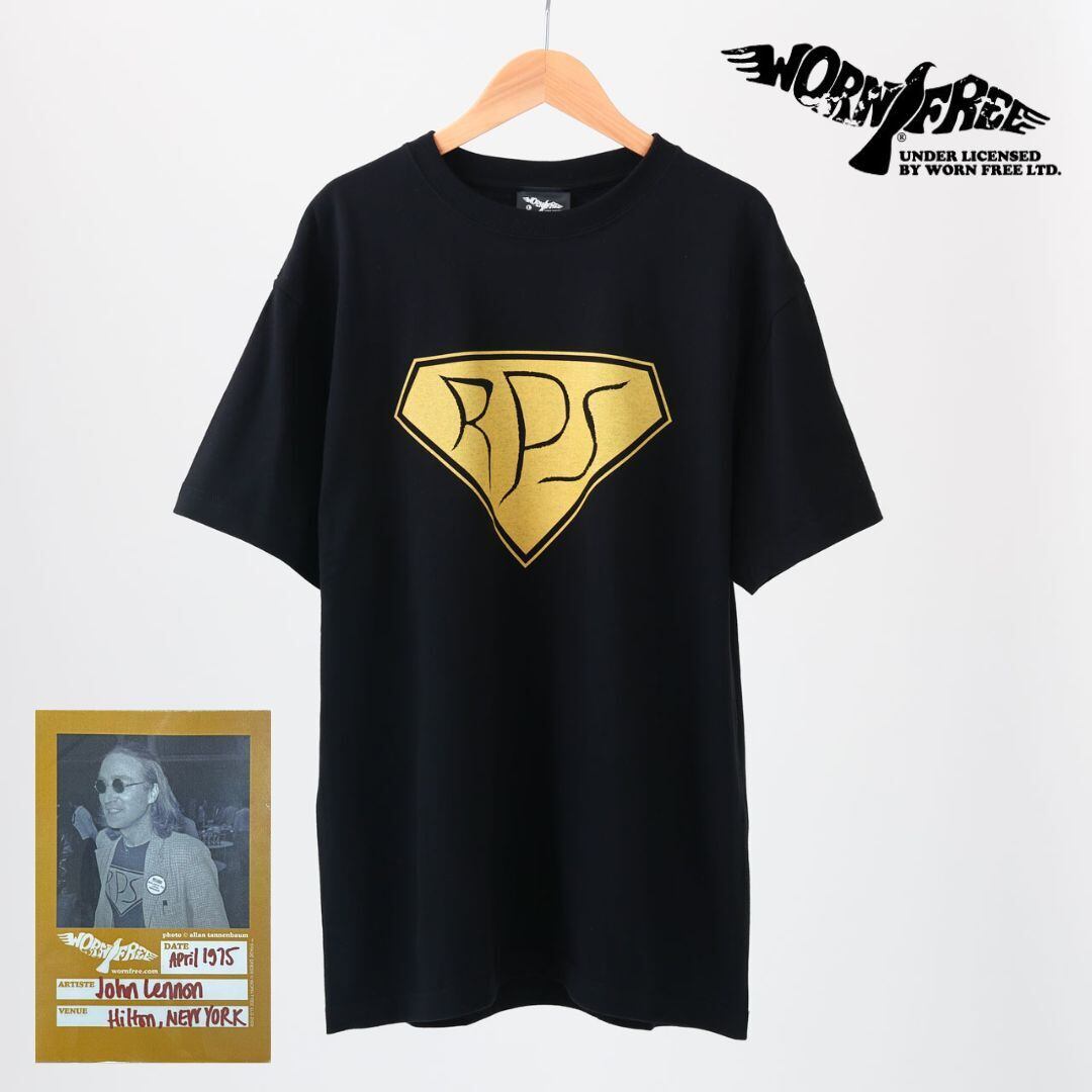 ジョンレノン tシャツ メンズ 半袖 プリント ブランド レディース ゆったり ロゴ 黒 ブラック イエロー ワンポイント かわいい 大人 かっこいい シンプル ウォーンフリ― WORN FREE WFR-000-000002 Sl006