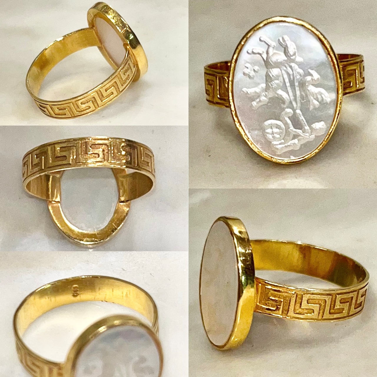 vintage 14ct gold mop intaglio ring