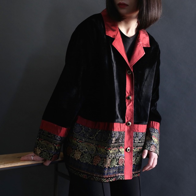 velvet satijn switching flower pattern l/s shirt jacket