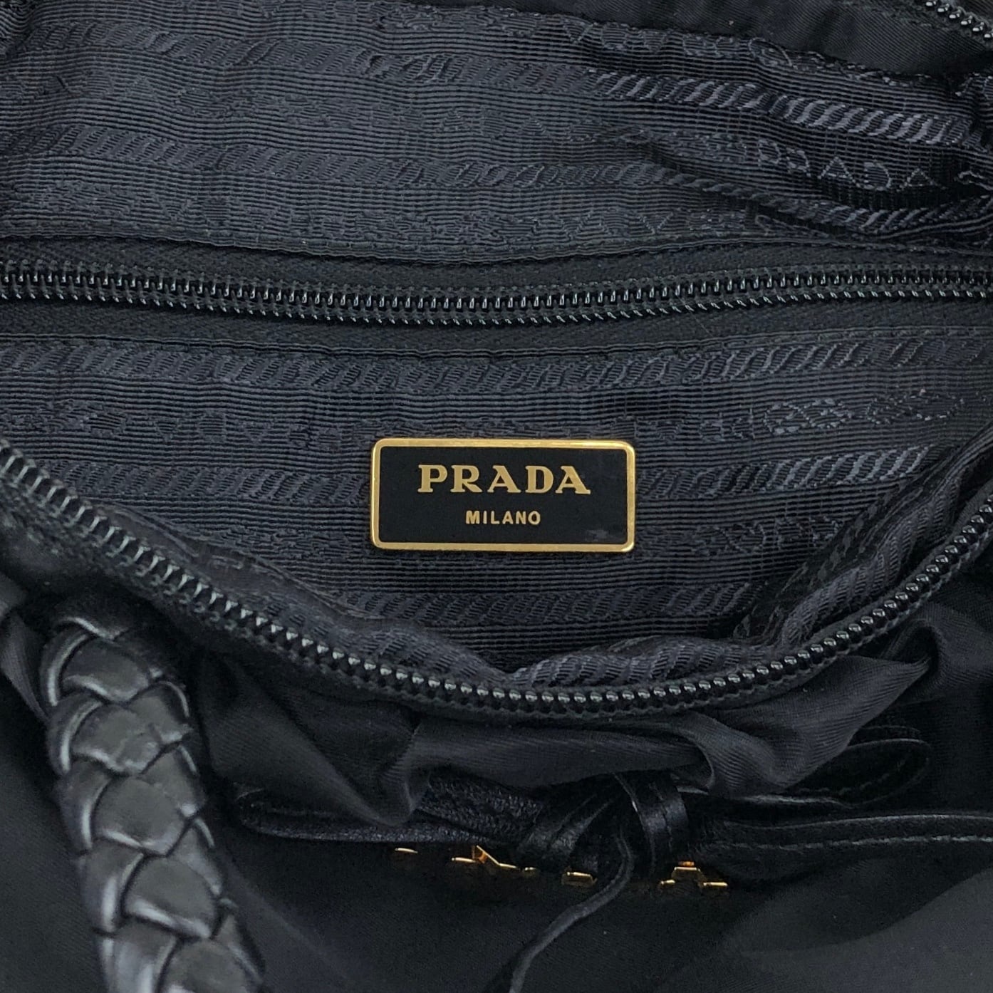 PRADA プラダ ハンドバッグ ブラック リボン ナイロン ギャザー